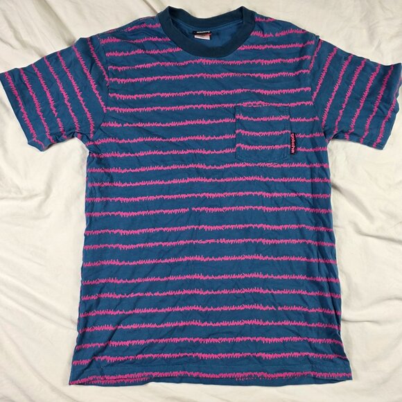 Gotcha Mens Medium Blue Pink Stripe Pocket Tee Casual Short Sleeve T Shirt - Picture 1 of 10